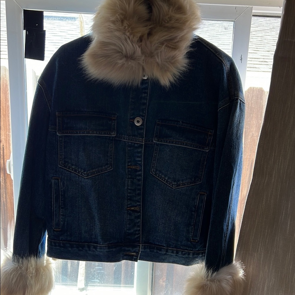 Fashion Nova Blue and White Jean Jacket Classic Denim Style